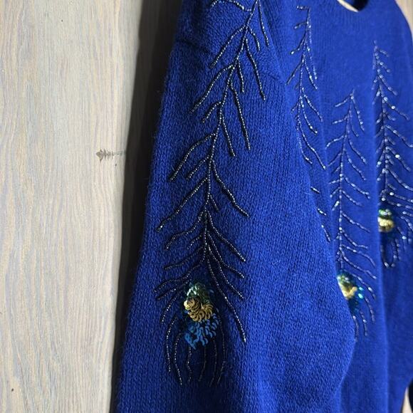 NWT Vintage international tricot Les Copains Blue Beaded Embellishments Sweater - Picture 5 of 8